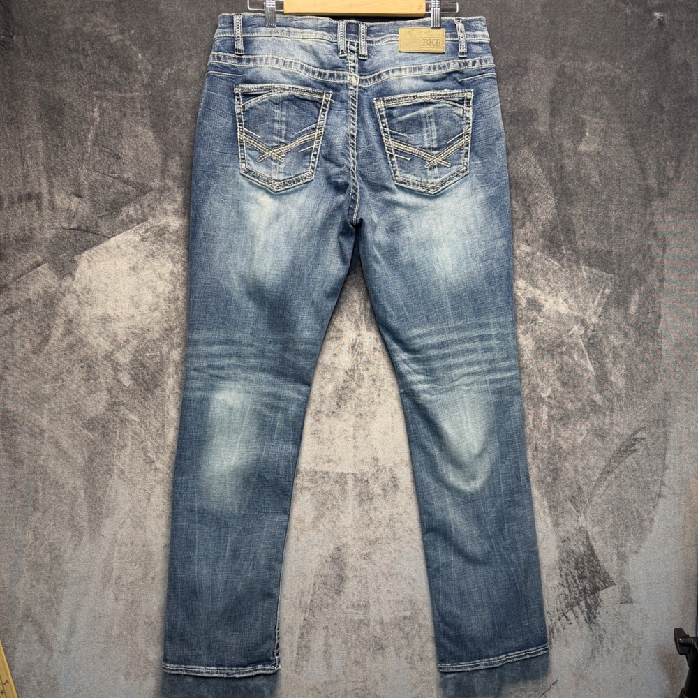 BKE Jake Jeans Mens 36R Blue Cotton Blend Straight Leg Mid Rise Light Wash Denim - Picture 12 of 12
